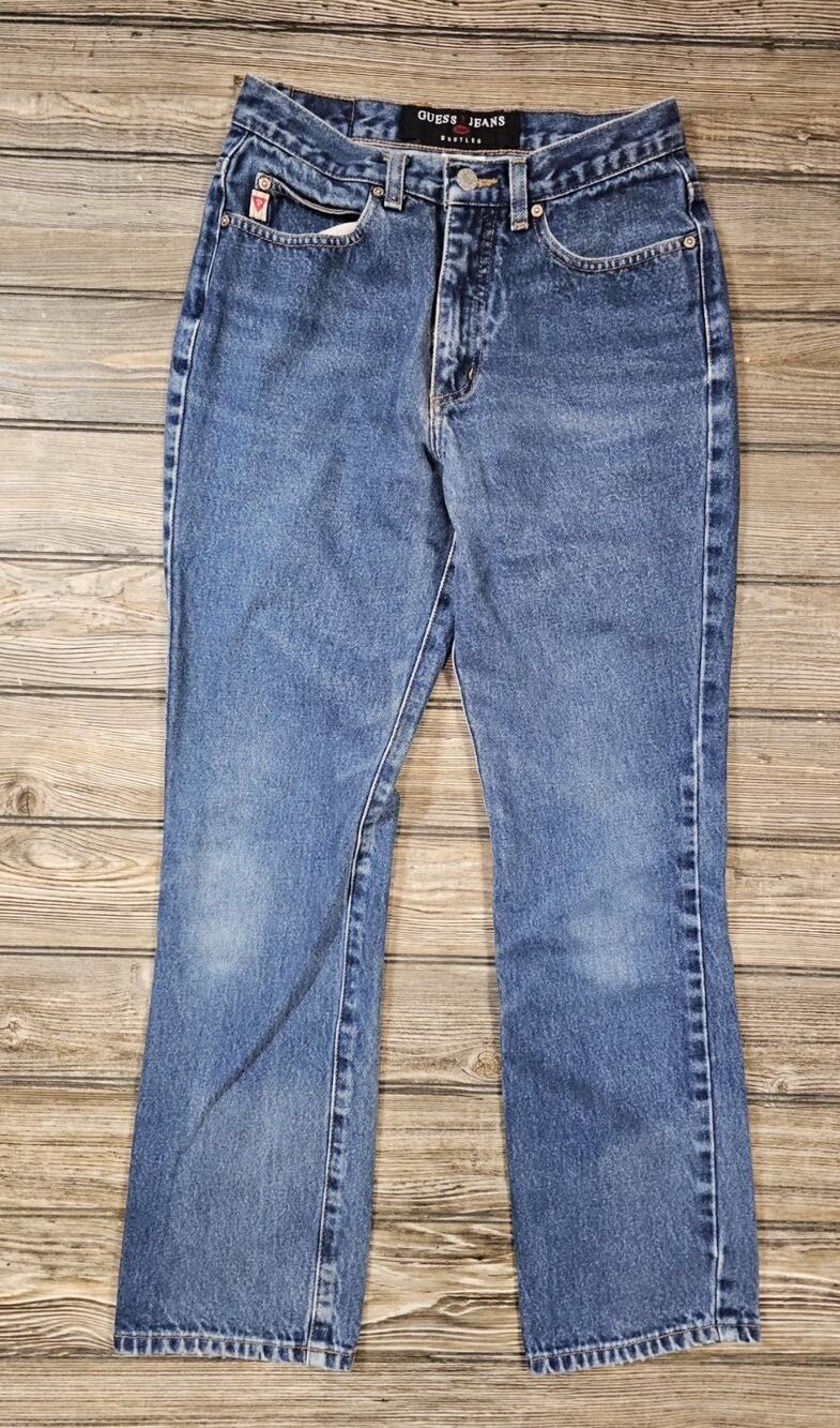 Vintage GUESS Jeans Bootleg Denim Womens Sz 28 Blue Fade 90s Y2K Retro